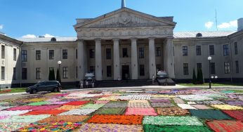 Смотрите, как красиво выглядит сушка старых ковров и покрывал возле Нового замка
