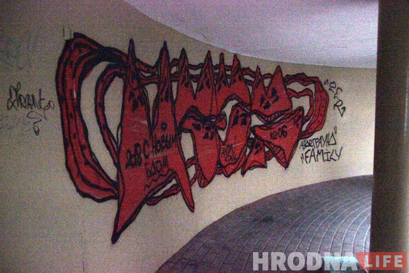 Печань і кішкі: каля аўтавакзала ў Гродне з’явілася маштабнае графіці