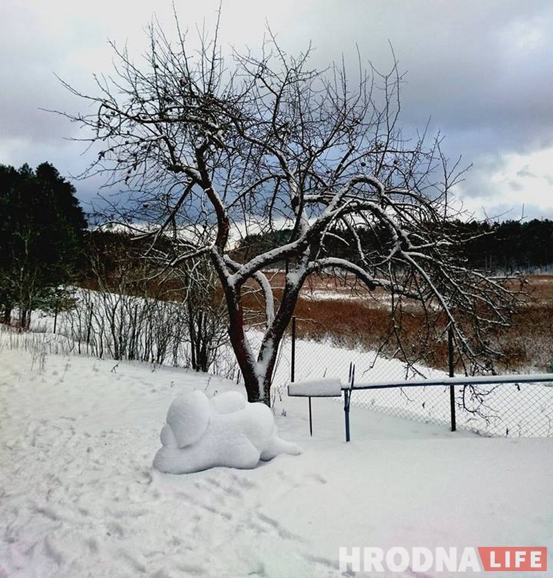Снежная женщина "ню" появилась в деревне художников под Гродно