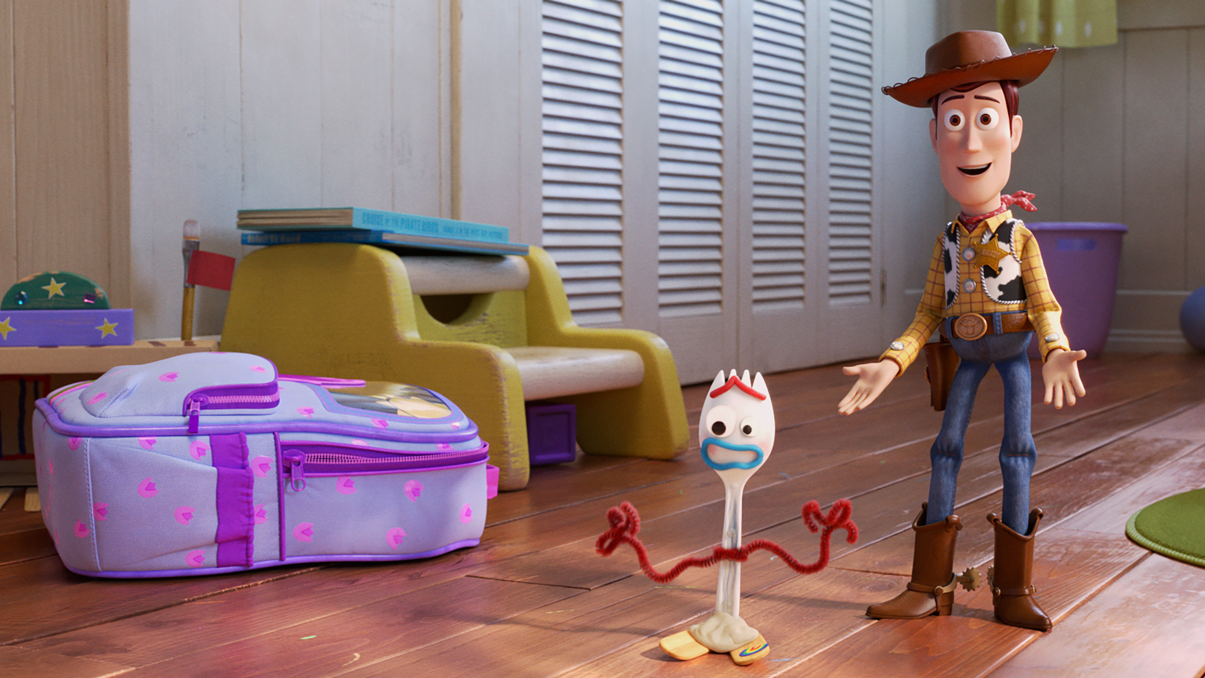 NEW FRIEND! – In Disney and Pixar’s “Toy Story 4,” Bonnie makes a new friend in kindergarten orientation—literally. When Forky—Bonnie’s craft-project-turned-toy—declares himself trash and not a toy, Woody takes it upon himself to show Forky why he should embrace being a toy. Featuring the voices of Tony Hale and Tom Hanks as Forky and Woody, “Toy Story 4” opens in U.S. theaters on June 21, 2019. ©2019 Dinsey/Pixar. All Rights Reserved.