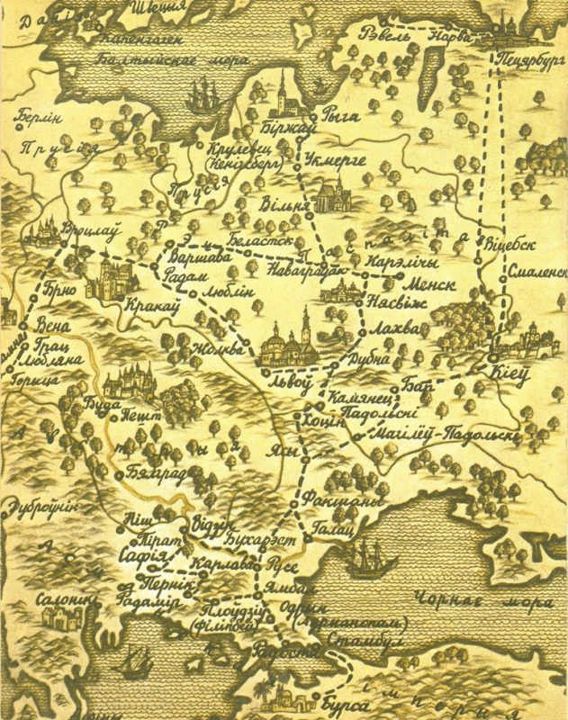 Карта падарожжаў Русецкай. З кнігі «Авантуры майго жыцця»
