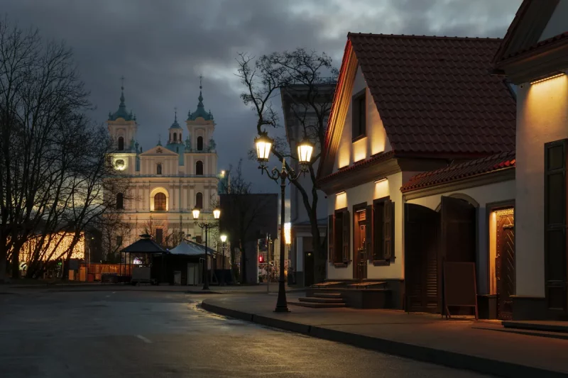 Гродна - вуліца Замкавая, від на дом рыбака і Фарны касцёл