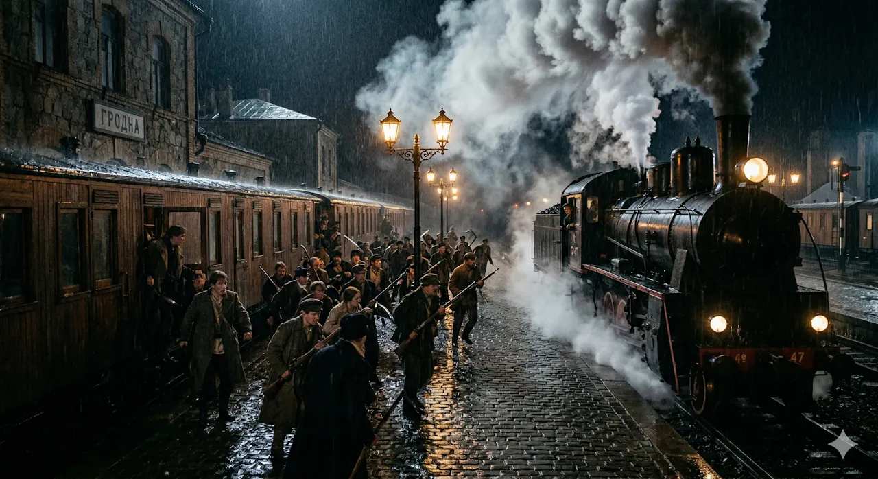 Захват поезда в Гродно. Изображение создано при помощи ИИ